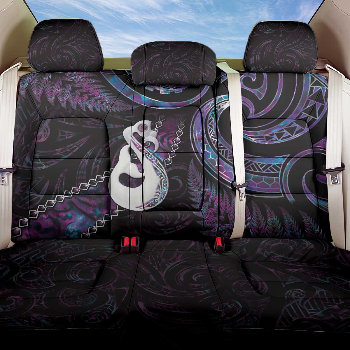 New Zealand Aotearoa Back Car Seat Cover Maori Manaia Paua Shell Glitter Purple LT05 One Size Purple - Polynesian Pride