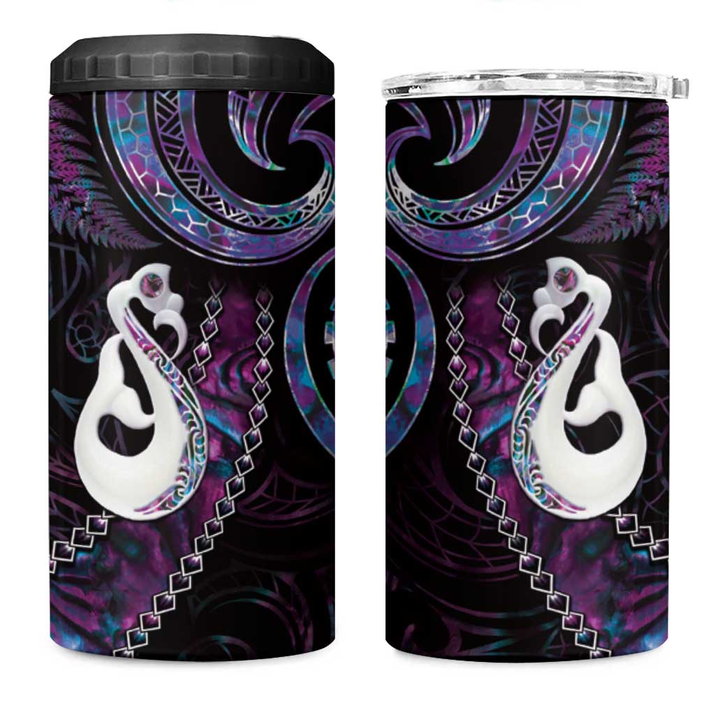 New Zealand Aotearoa 4 in 1 Can Cooler Tumbler Maori Manaia Paua Shell Glitter Purple LT05 One Size: 16 oz Purple - Polynesian Pride