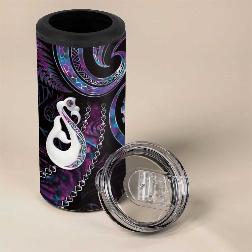 New Zealand Aotearoa 4 in 1 Can Cooler Tumbler Maori Manaia Paua Shell Glitter Purple LT05 - Polynesian Pride