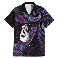New Zealand Aotearoa Family Matching Mermaid Dress and Hawaiian Shirt Maori Manaia Paua Shell Glitter Purple LT05 Dad's Shirt - Short Sleeve Purple - Polynesian Pride