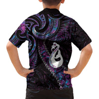 New Zealand Aotearoa Family Matching Off The Shoulder Long Sleeve Dress and Hawaiian Shirt Maori Manaia Paua Shell Glitter Purple LT05 - Polynesian Pride