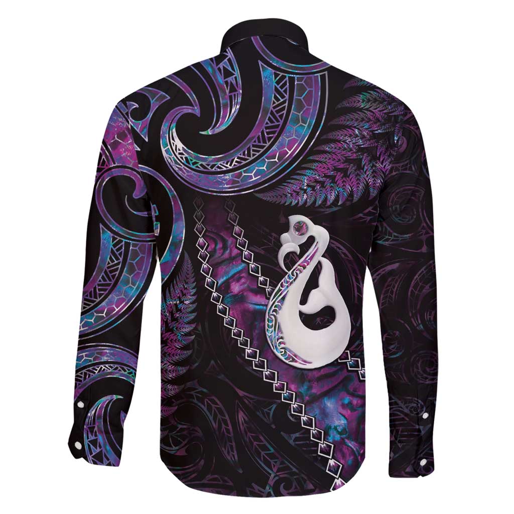 New Zealand Aotearoa Family Matching Puletasi and Hawaiian Shirt Maori Manaia Paua Shell Glitter Purple LT05 - Polynesian Pride