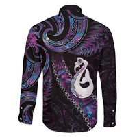 New Zealand Aotearoa Family Matching Puletasi and Hawaiian Shirt Maori Manaia Paua Shell Glitter Purple LT05 - Polynesian Pride