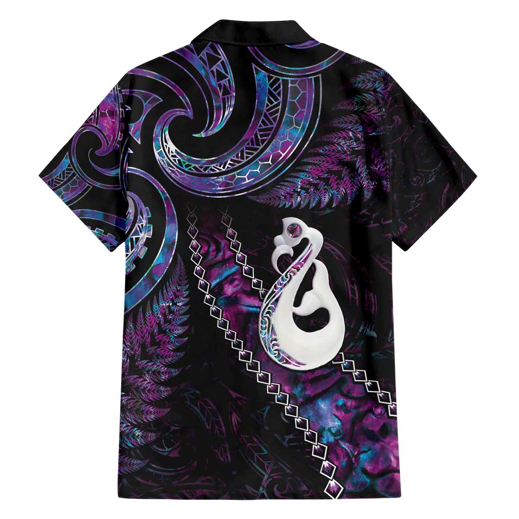 New Zealand Aotearoa Family Matching Short Sleeve Bodycon Dress and Hawaiian Shirt Maori Manaia Paua Shell Glitter Purple LT05 - Polynesian Pride