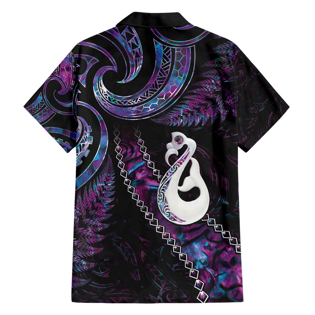 New Zealand Aotearoa Family Matching Summer Maxi Dress and Hawaiian Shirt Maori Manaia Paua Shell Glitter Purple LT05 - Polynesian Pride