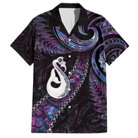 New Zealand Aotearoa Family Matching Tank Maxi Dress and Hawaiian Shirt Maori Manaia Paua Shell Glitter Purple LT05 Dad's Shirt - Short Sleeve Purple - Polynesian Pride