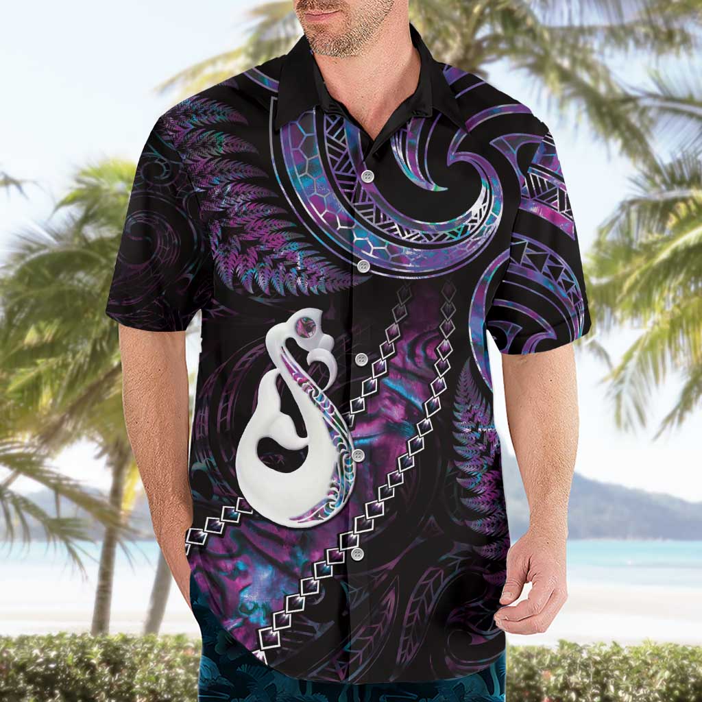 New Zealand Aotearoa Hawaiian Shirt Maori Manaia Paua Shell Glitter Purple LT05 - Polynesian Pride