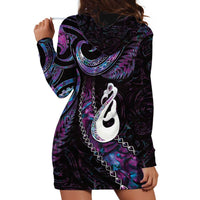 New Zealand Aotearoa Hoodie Dress Maori Manaia Paua Shell Glitter Purple LT05 - Polynesian Pride