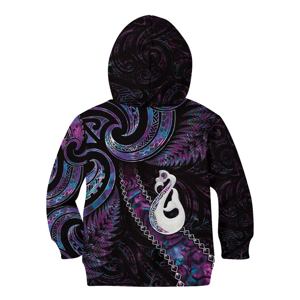 New Zealand Aotearoa Kid Hoodie Maori Manaia Paua Shell Glitter Purple LT05 - Polynesian Pride
