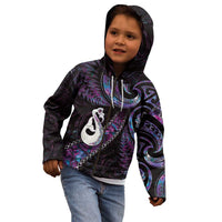 New Zealand Aotearoa Kid Hoodie Maori Manaia Paua Shell Glitter Purple LT05 - Polynesian Pride