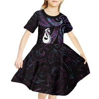 New Zealand Aotearoa Kid Short Sleeve Dress Maori Manaia Paua Shell Glitter Purple LT05 - Polynesian Pride