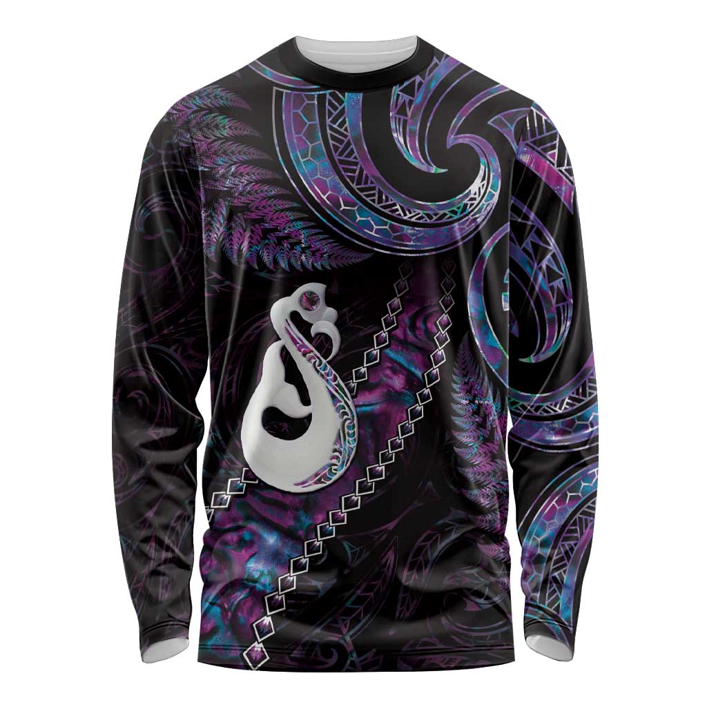New Zealand Aotearoa Long Sleeve Shirt Maori Manaia Paua Shell Glitter Purple LT05 Unisex Purple - Polynesian Pride