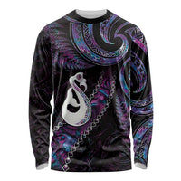New Zealand Aotearoa Long Sleeve Shirt Maori Manaia Paua Shell Glitter Purple LT05 Unisex Purple - Polynesian Pride