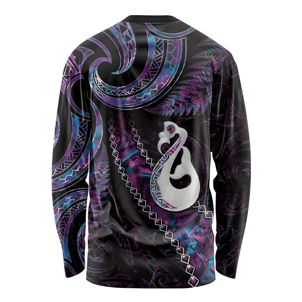 New Zealand Aotearoa Long Sleeve Shirt Maori Manaia Paua Shell Glitter Purple LT05 - Polynesian Pride