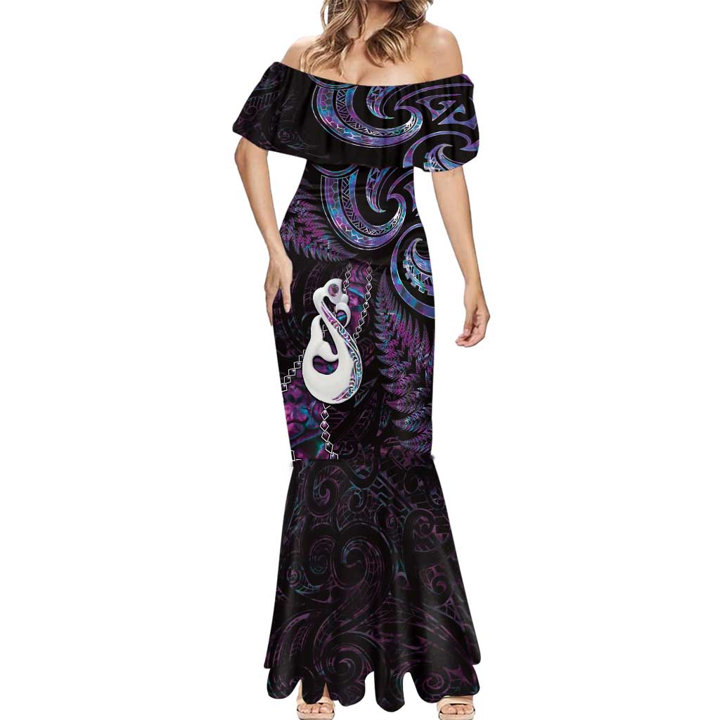 New Zealand Aotearoa Mermaid Dress Maori Manaia Paua Shell Glitter Purple LT05 - Polynesian Pride