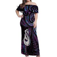 New Zealand Aotearoa Off Shoulder Maxi Dress Maori Manaia Paua Shell Glitter Purple LT05 Women Purple - Polynesian Pride
