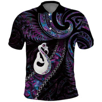 New Zealand Aotearoa Polo Shirt Maori Manaia Paua Shell Glitter Purple LT05 Purple - Polynesian Pride