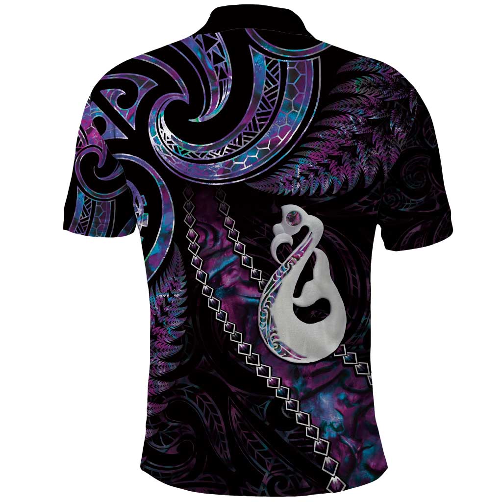 New Zealand Aotearoa Polo Shirt Maori Manaia Paua Shell Glitter Purple LT05 - Polynesian Pride