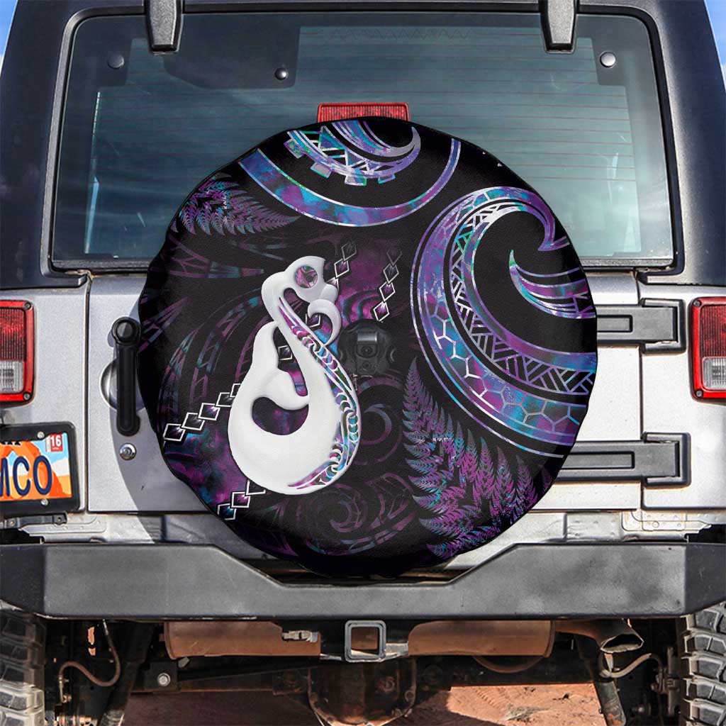 New Zealand Aotearoa Spare Tire Cover Maori Manaia Paua Shell Glitter Purple LT05 Purple - Polynesian Pride