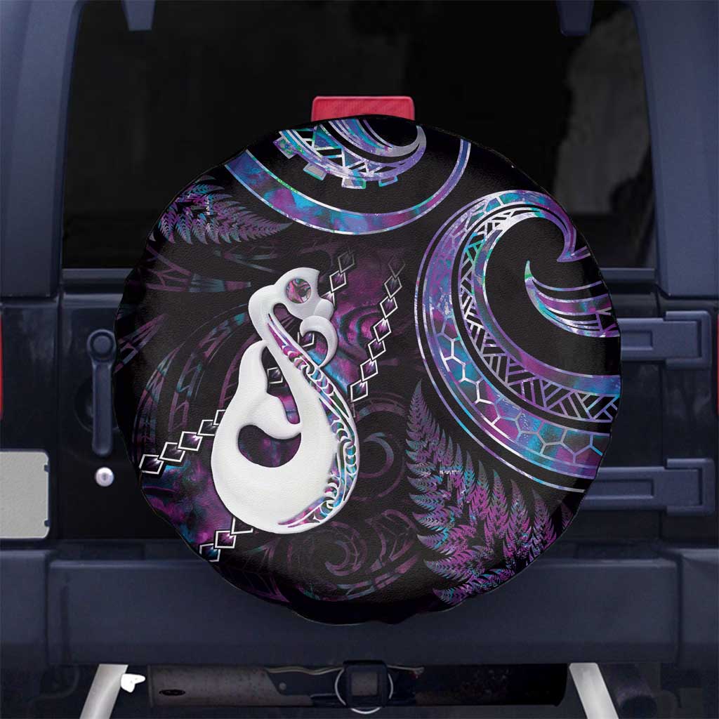 New Zealand Aotearoa Spare Tire Cover Maori Manaia Paua Shell Glitter Purple LT05 - Polynesian Pride