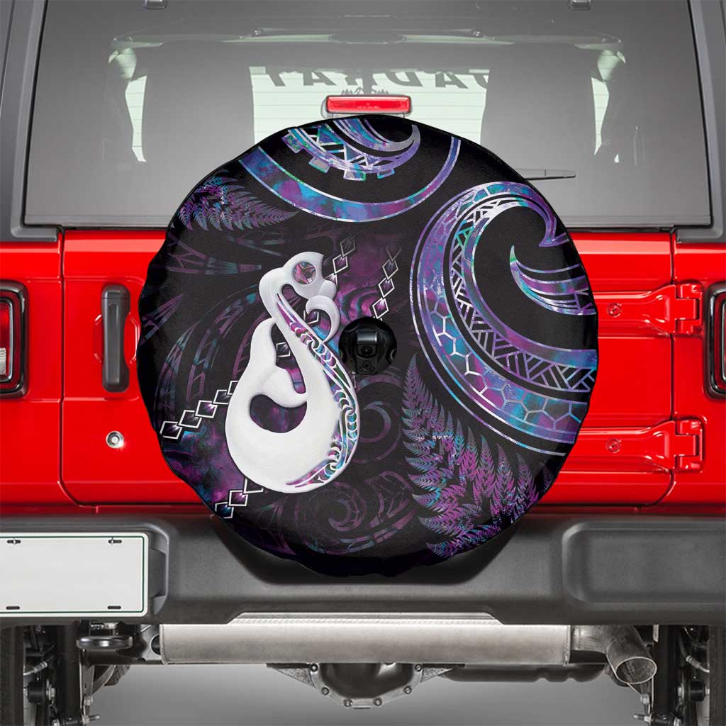 New Zealand Aotearoa Spare Tire Cover Maori Manaia Paua Shell Glitter Purple LT05 - Polynesian Pride