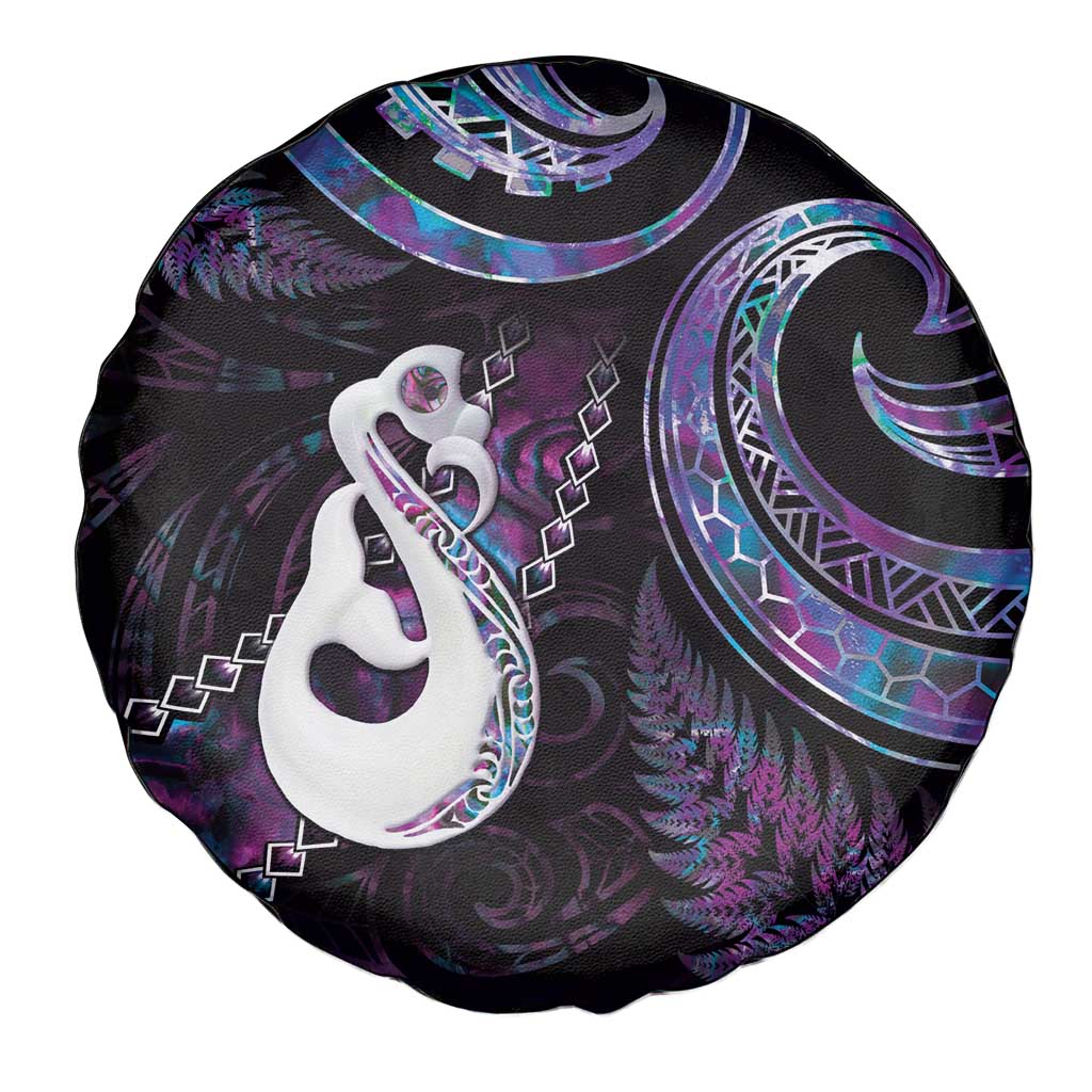 New Zealand Aotearoa Spare Tire Cover Maori Manaia Paua Shell Glitter Purple LT05 - Polynesian Pride