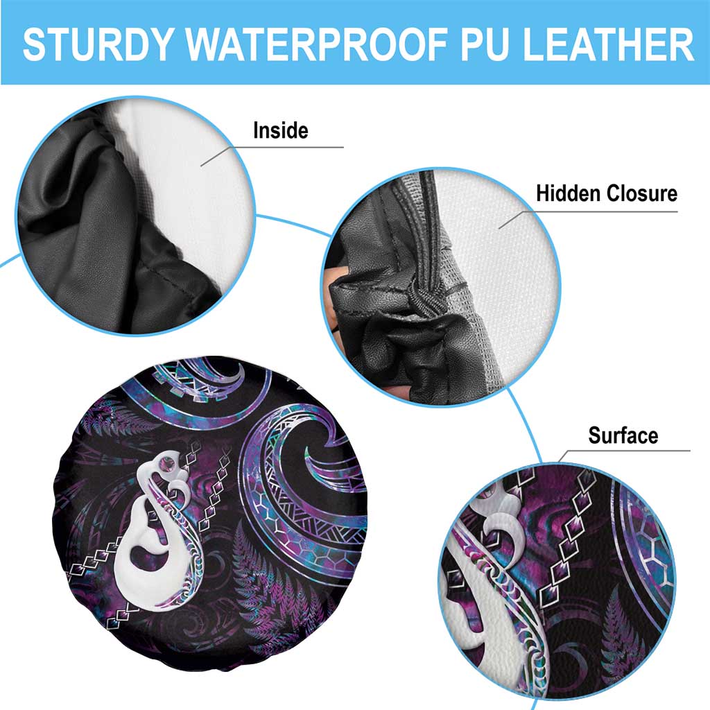 New Zealand Aotearoa Spare Tire Cover Maori Manaia Paua Shell Glitter Purple LT05 - Polynesian Pride