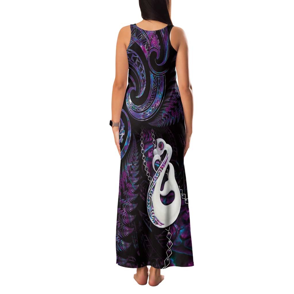 New Zealand Aotearoa Tank Maxi Dress Maori Manaia Paua Shell Glitter Purple LT05 - Polynesian Pride