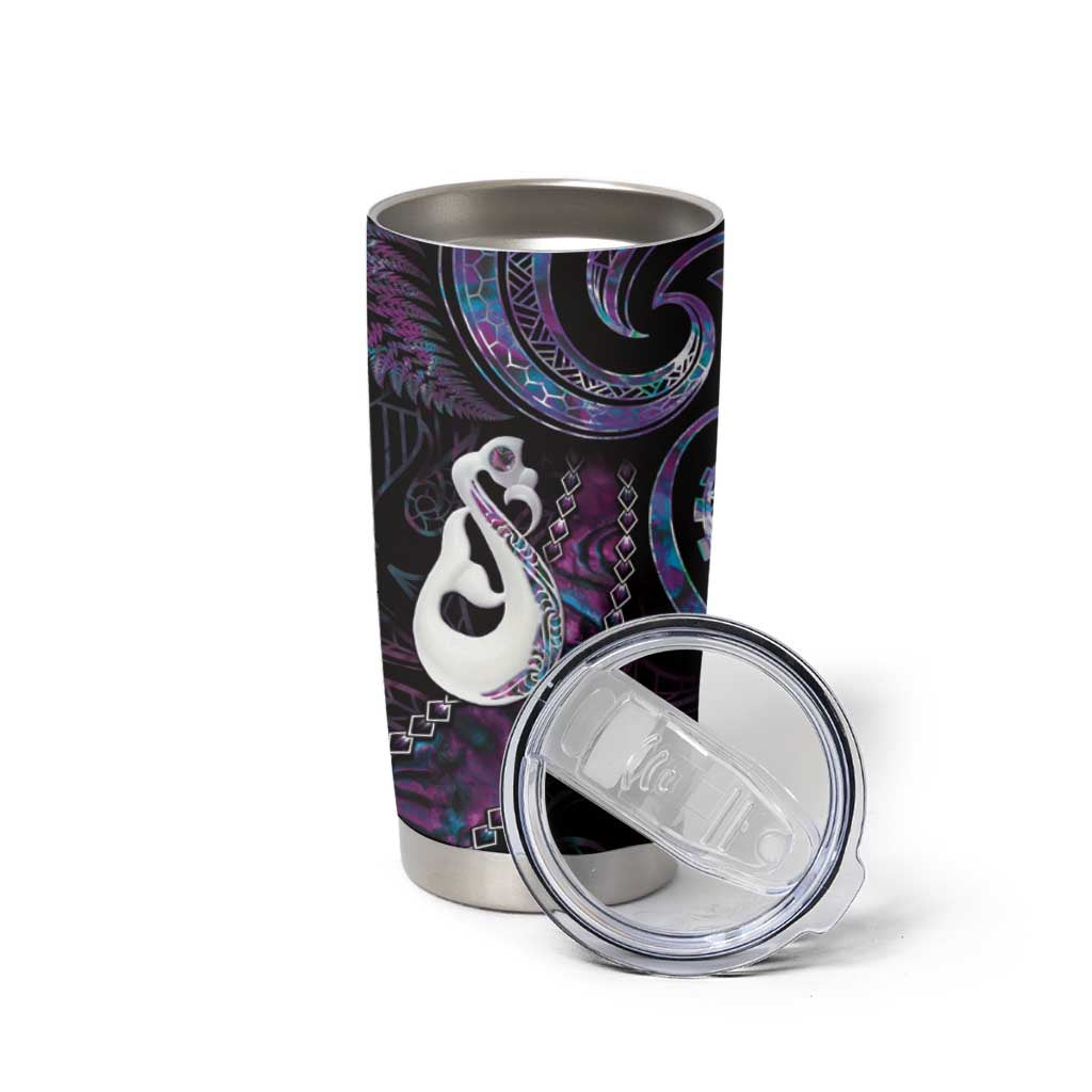 New Zealand Aotearoa Tumbler Cup Maori Manaia Paua Shell Glitter Purple LT05 - Polynesian Pride