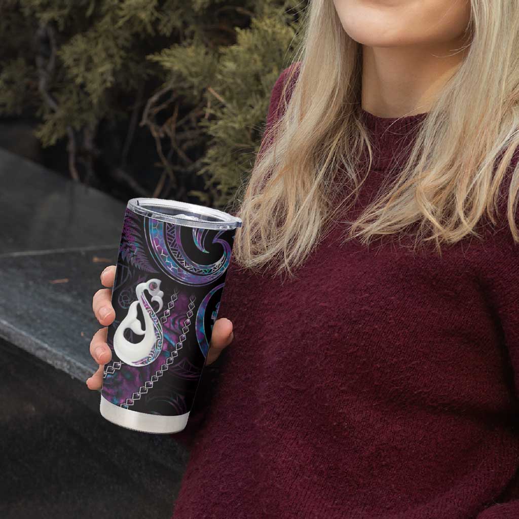 New Zealand Aotearoa Tumbler Cup Maori Manaia Paua Shell Glitter Purple LT05 - Polynesian Pride