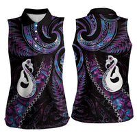 New Zealand Aotearoa Women Sleeveless Polo Shirt Maori Manaia Paua Shell Glitter Purple LT05 - Polynesian Pride