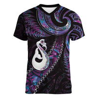 New Zealand Aotearoa Women V-Neck T-Shirt Maori Manaia Paua Shell Glitter Purple LT05 Female Purple - Polynesian Pride