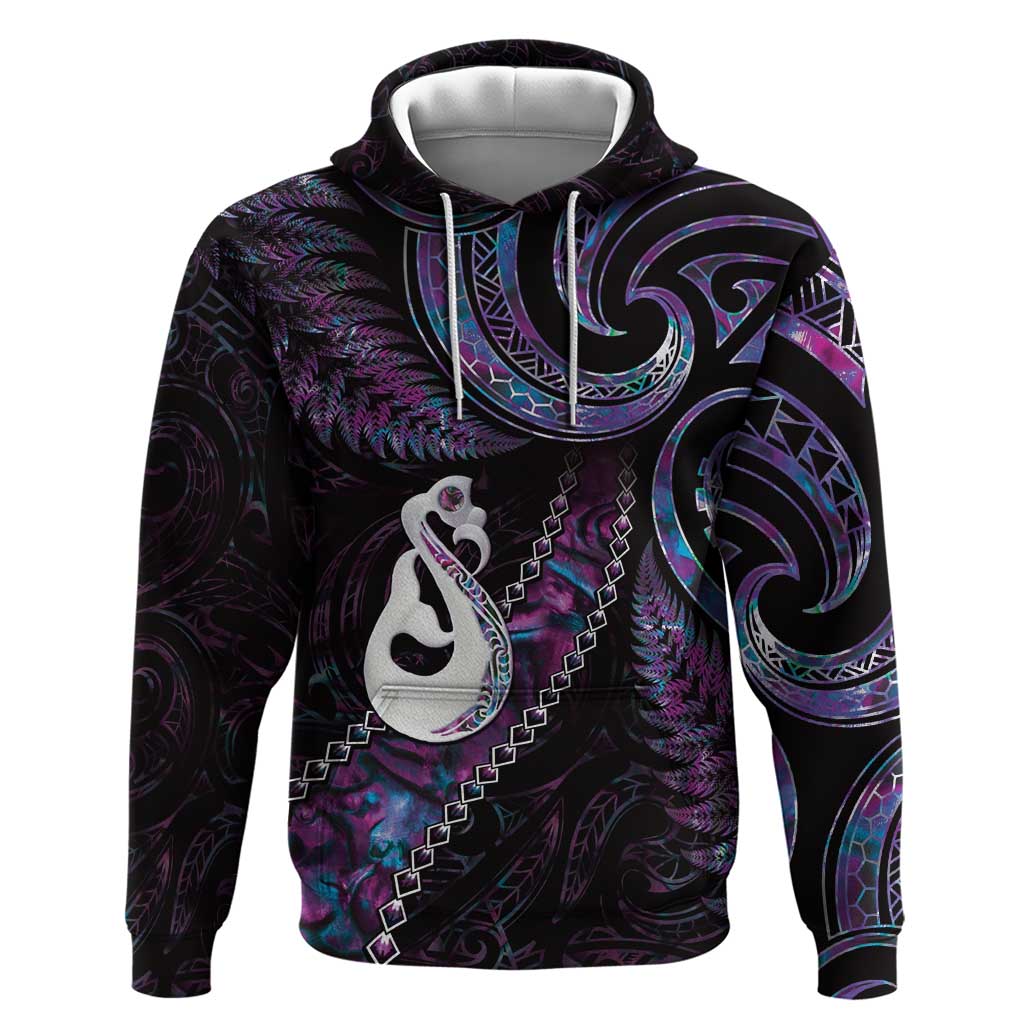 New Zealand Aotearoa Zip Hoodie Maori Manaia Paua Shell Glitter Purple LT05 Pullover Hoodie Purple - Polynesian Pride