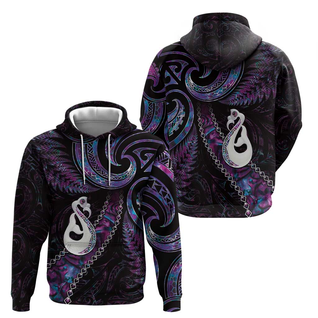 New Zealand Aotearoa Zip Hoodie Maori Manaia Paua Shell Glitter Purple LT05 - Polynesian Pride