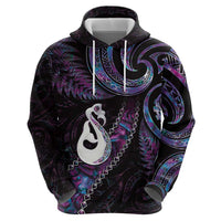 New Zealand Aotearoa Zip Hoodie Maori Manaia Paua Shell Glitter Purple LT05 - Polynesian Pride