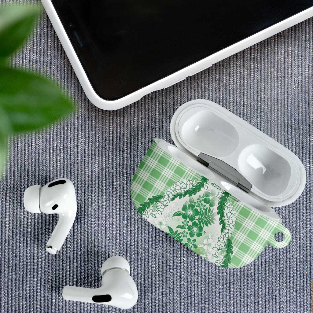Aloha Hawaii Palaka AirPods Case Green Plumeria Lei - Polynesian Pride