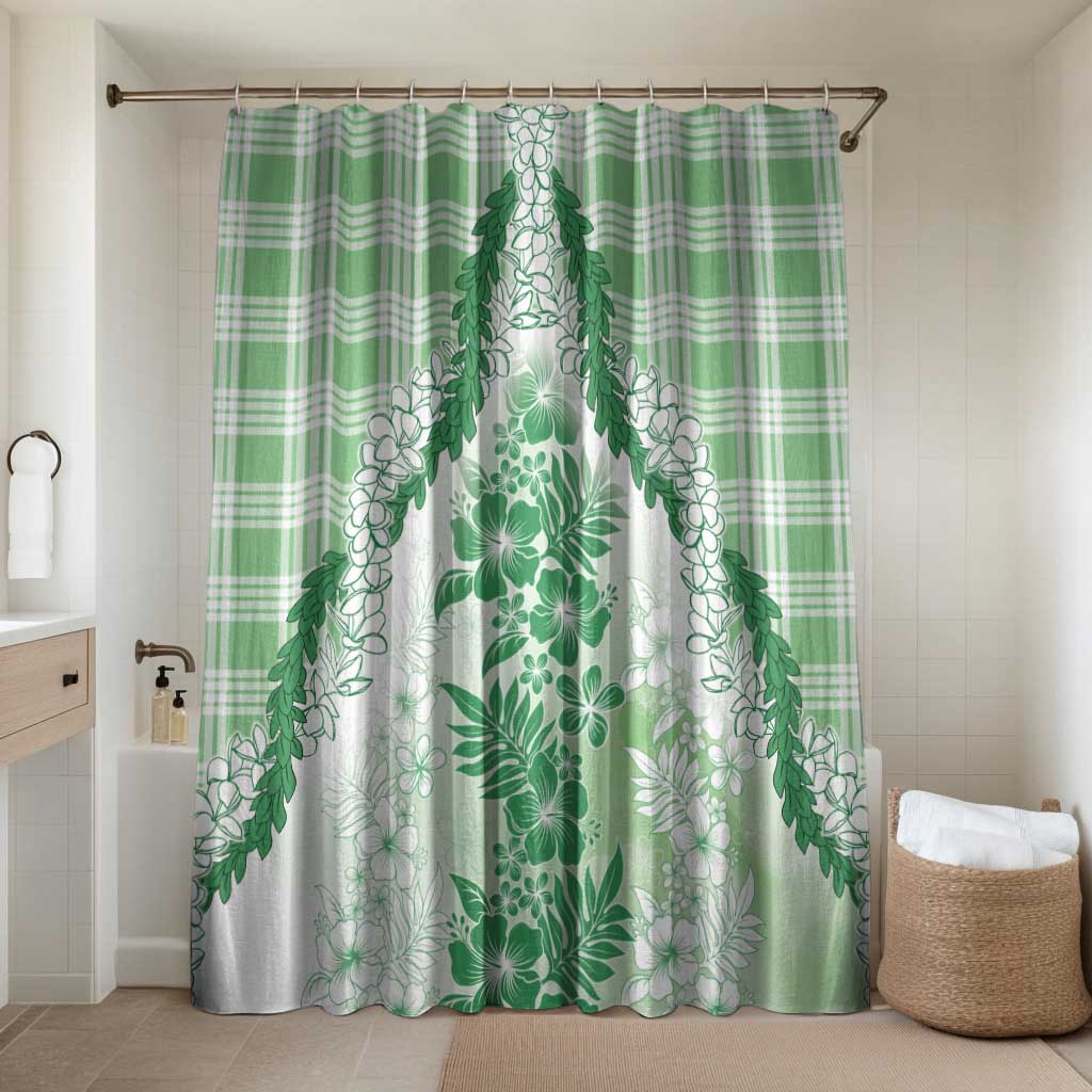 Aloha Hawaii Palaka Bathroom Set Green Plumeria Lei LT05 Shower Curtain Only Green - Polynesian Pride