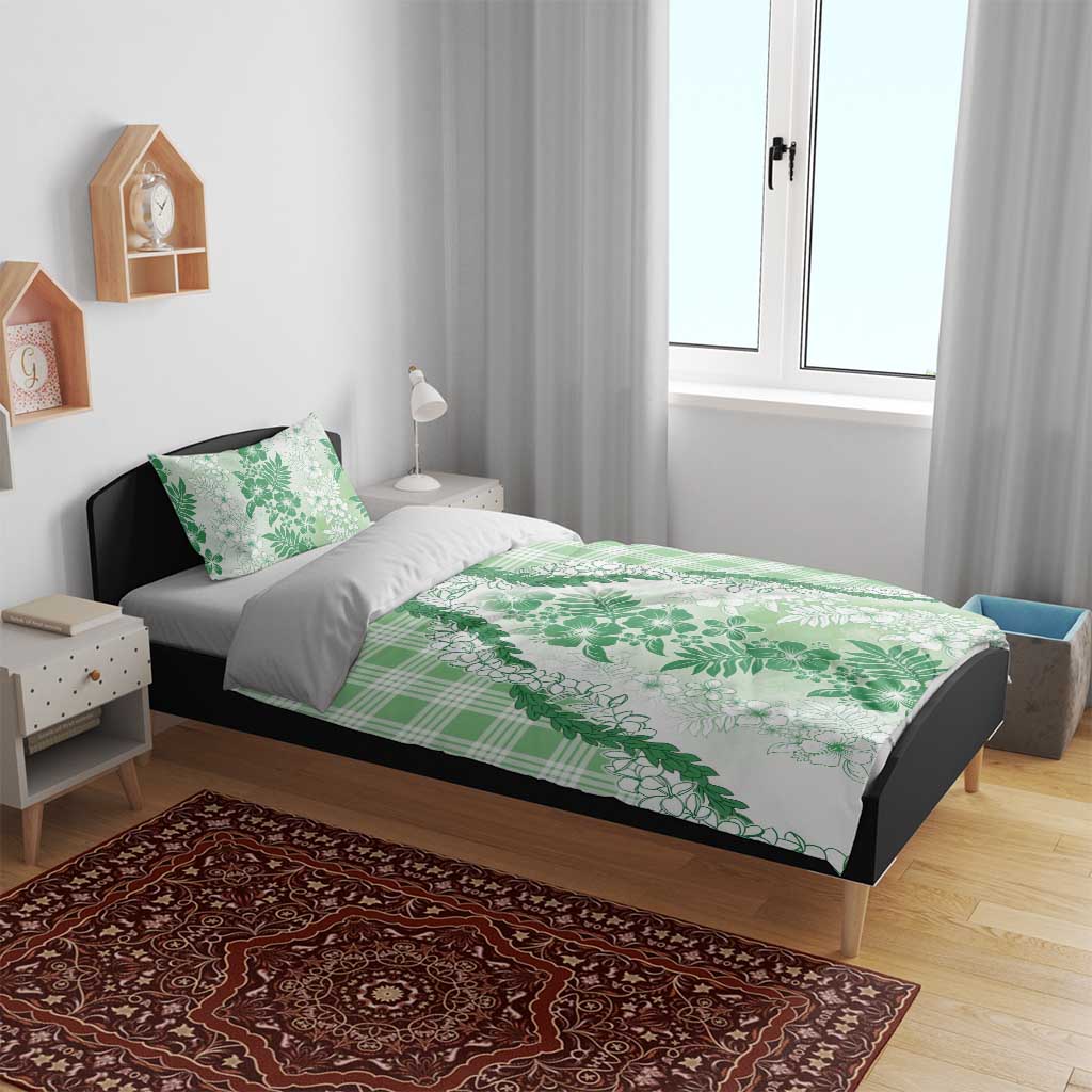 Aloha Hawaii Palaka Bedding Set Green Plumeria Lei - Polynesian Pride