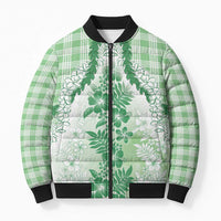 Aloha Hawaii Palaka Bomber Puffer Jacket Green Plumeria Lei LT05 Unisex Green - Polynesian Pride