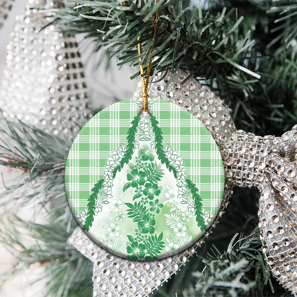 Aloha Hawaii Palaka Ceramic Ornament Green Plumeria Lei - Polynesian Pride
