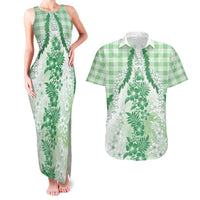 Aloha Hawaii Palaka Couples Matching Tank Maxi Dress and Hawaiian Shirt Green Plumeria Lei LT05 Green - Polynesian Pride