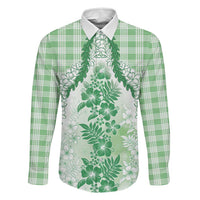 Aloha Hawaii Palaka Family Matching Long Sleeve Bodycon Dress and Hawaiian Shirt Green Plumeria Lei LT05 Dad's Shirt - Long Sleeve Green - Polynesian Pride