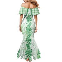 Aloha Hawaii Palaka Family Matching Mermaid Dress and Hawaiian Shirt Green Plumeria Lei LT05 - Polynesian Pride