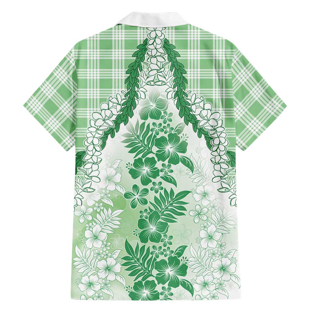 Aloha Hawaii Palaka Family Matching Off The Shoulder Long Sleeve Dress and Hawaiian Shirt Green Plumeria Lei LT05 - Polynesian Pride