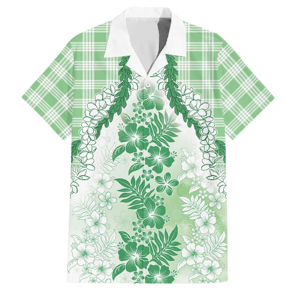 Aloha Hawaii Palaka Family Matching Off Shoulder Short Dress and Hawaiian Shirt Green Plumeria Lei LT05 Dad's Shirt - Short Sleeve Green - Polynesian Pride