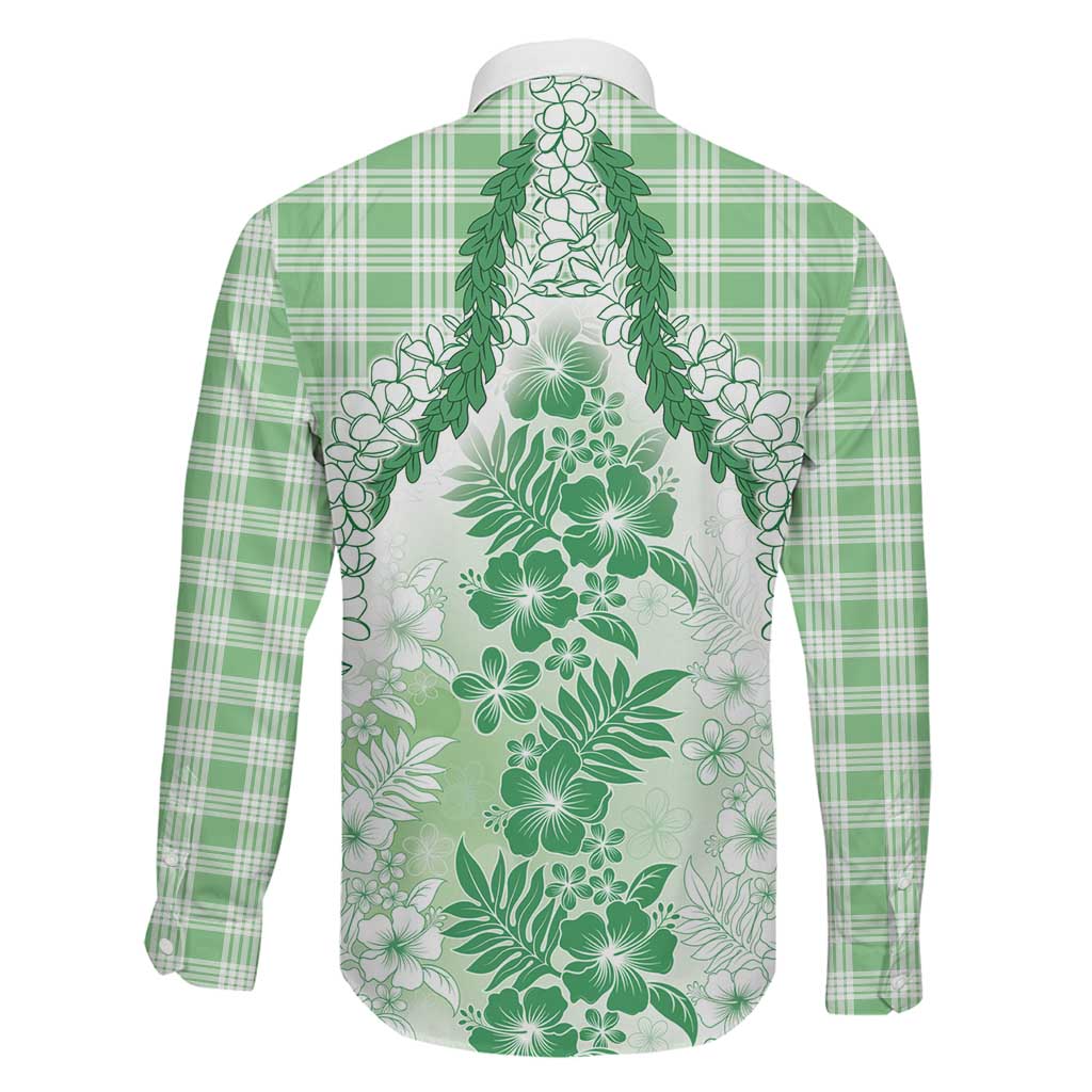 Aloha Hawaii Palaka Family Matching Off Shoulder Short Dress and Hawaiian Shirt Green Plumeria Lei LT05 - Polynesian Pride