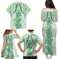 Aloha Hawaii Palaka Family Matching Puletasi and Hawaiian Shirt Green Plumeria Lei LT05 - Polynesian Pride
