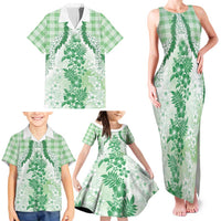 Aloha Hawaii Palaka Family Matching Tank Maxi Dress and Hawaiian Shirt Green Plumeria Lei LT05 - Polynesian Pride