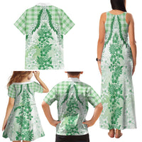 Aloha Hawaii Palaka Family Matching Tank Maxi Dress and Hawaiian Shirt Green Plumeria Lei LT05 - Polynesian Pride
