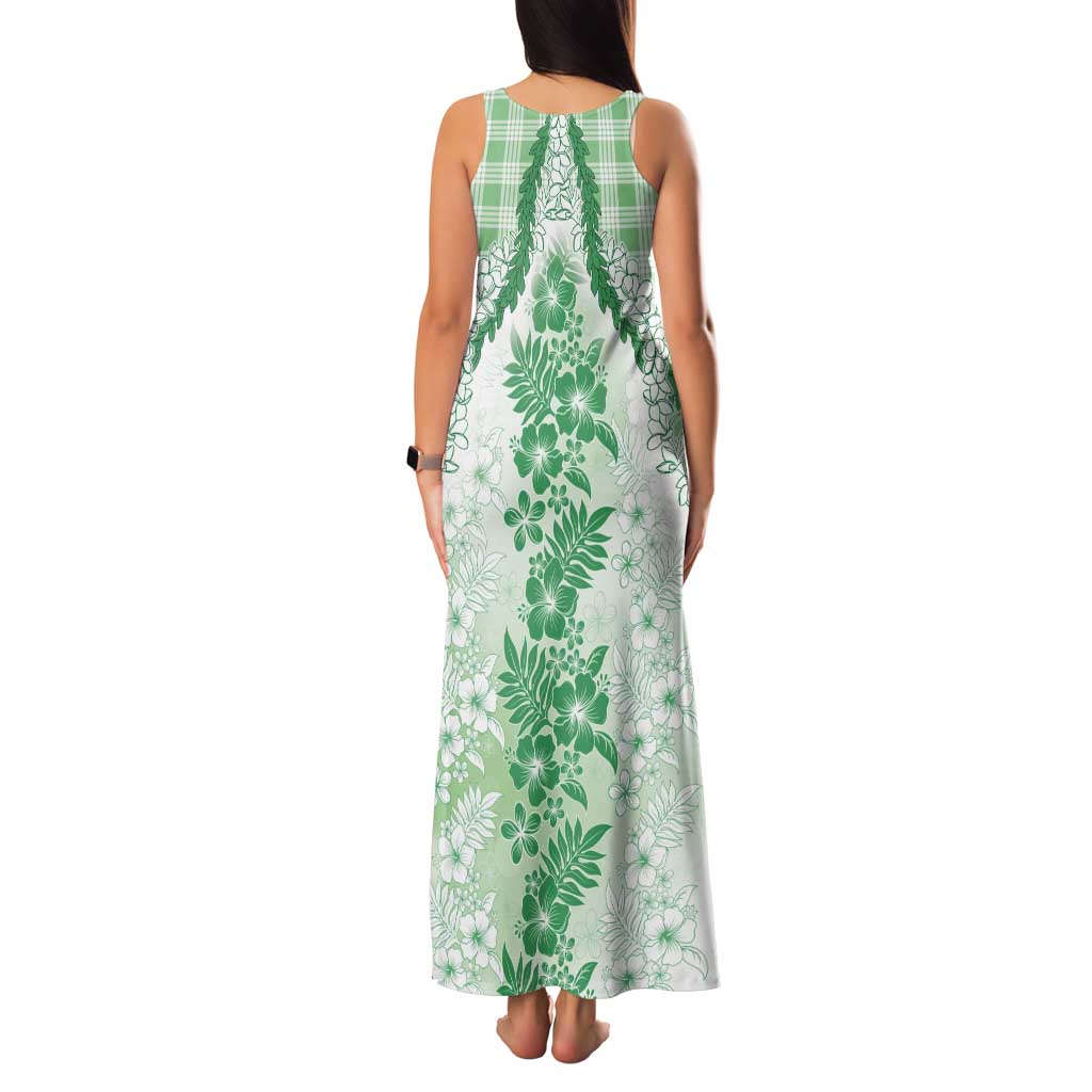 Aloha Hawaii Palaka Family Matching Tank Maxi Dress and Hawaiian Shirt Green Plumeria Lei LT05 - Polynesian Pride